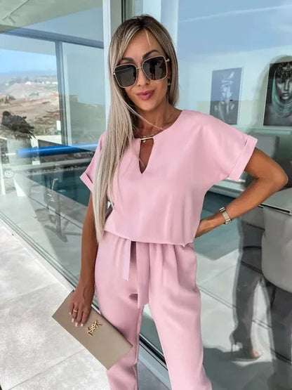 Women's Midi Jumpsuit with Tailored Short Sleeves