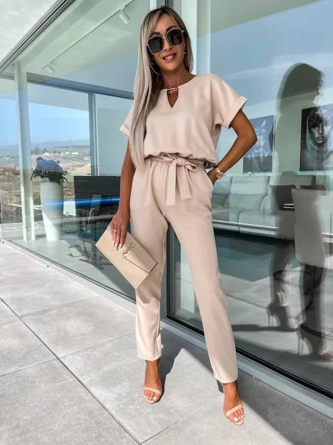 Women's Midi Jumpsuit with Tailored Short Sleeves