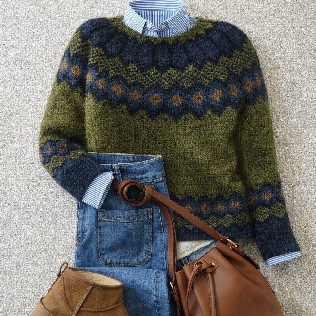 Women's Nordic Knit Sweater with Fair Isle Pattern