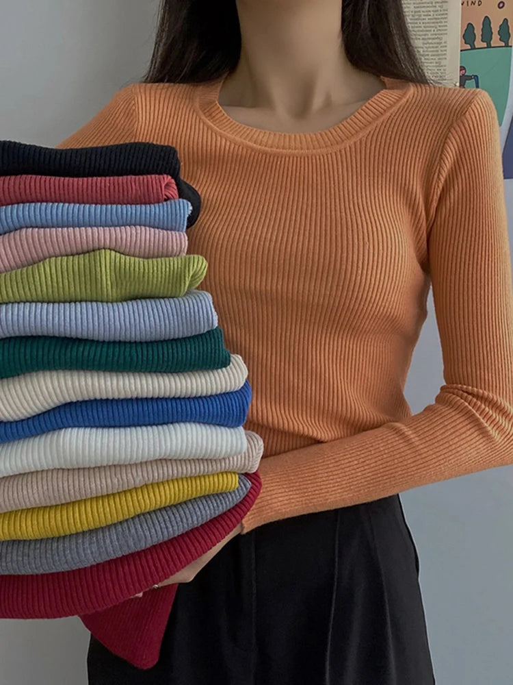 Women's O-Neck Long Sleeve Sweater for Autumn and Winter