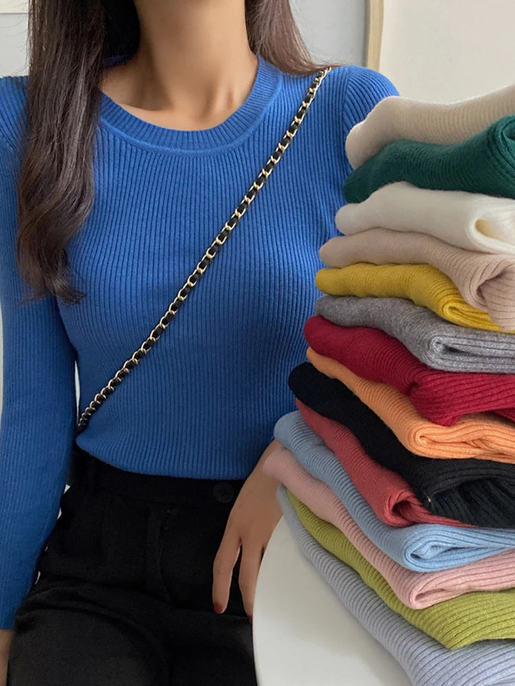 Women's O-Neck Long Sleeve Sweater for Autumn and Winter