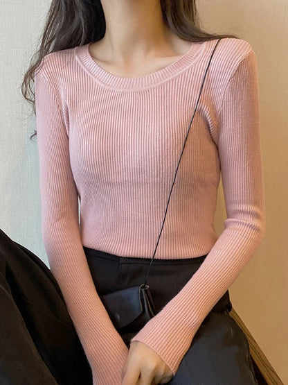 Women's O-Neck Long Sleeve Sweater for Autumn and Winter