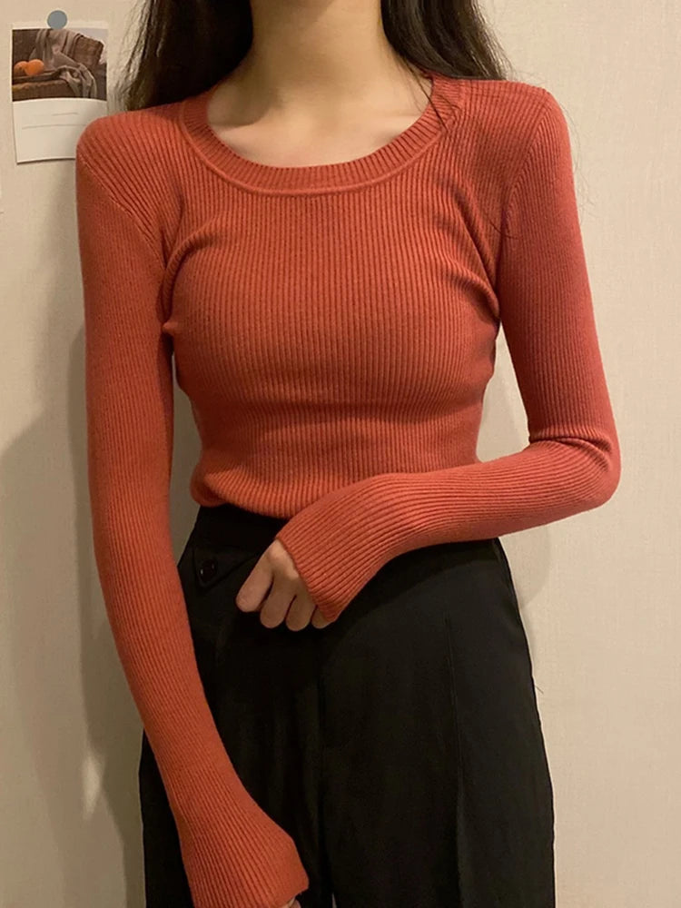 Women's O-Neck Long Sleeve Sweater for Autumn and Winter