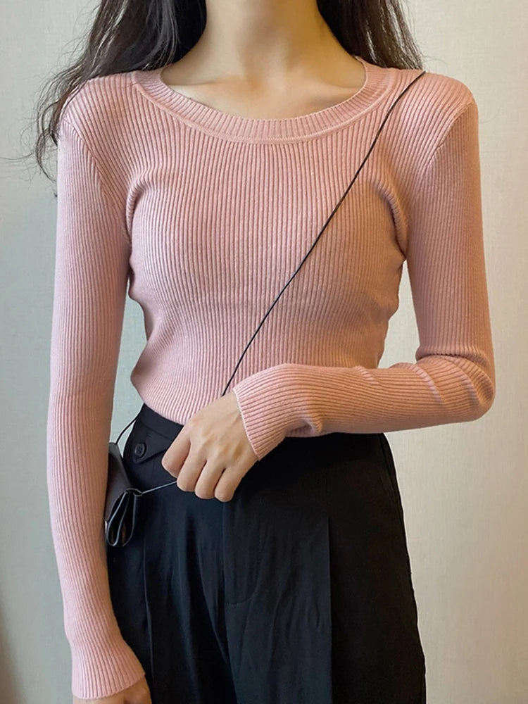Women's O-Neck Long Sleeve Sweater for Autumn and Winter
