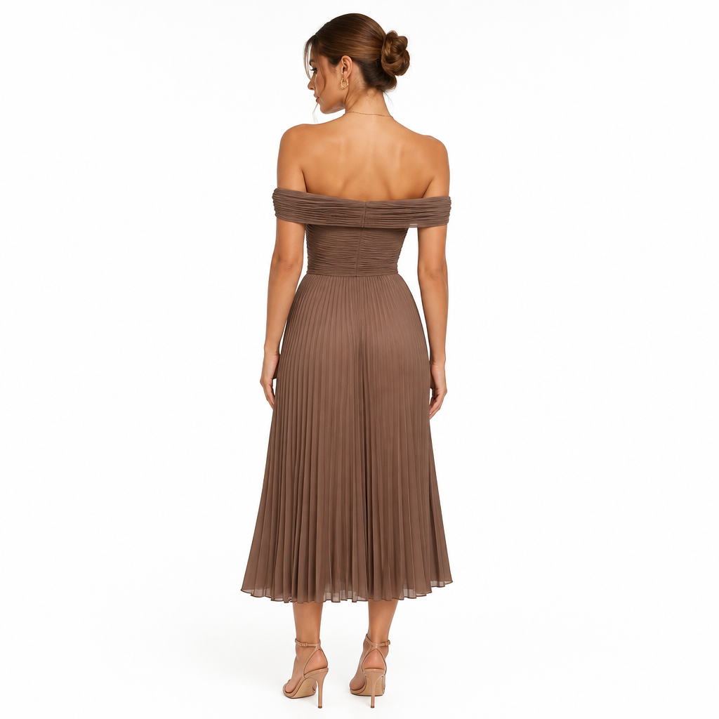 Women's Off-Shoulder Pleated Strapless Midi Dress
