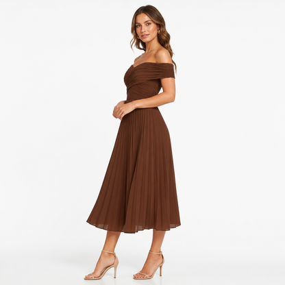 Women's Off-Shoulder Pleated Strapless Midi Dress
