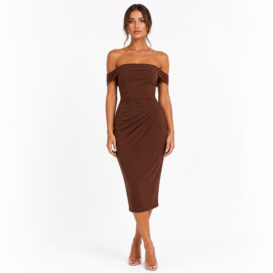 Women's Off-Shoulder Pleated Strapless Midi Dress