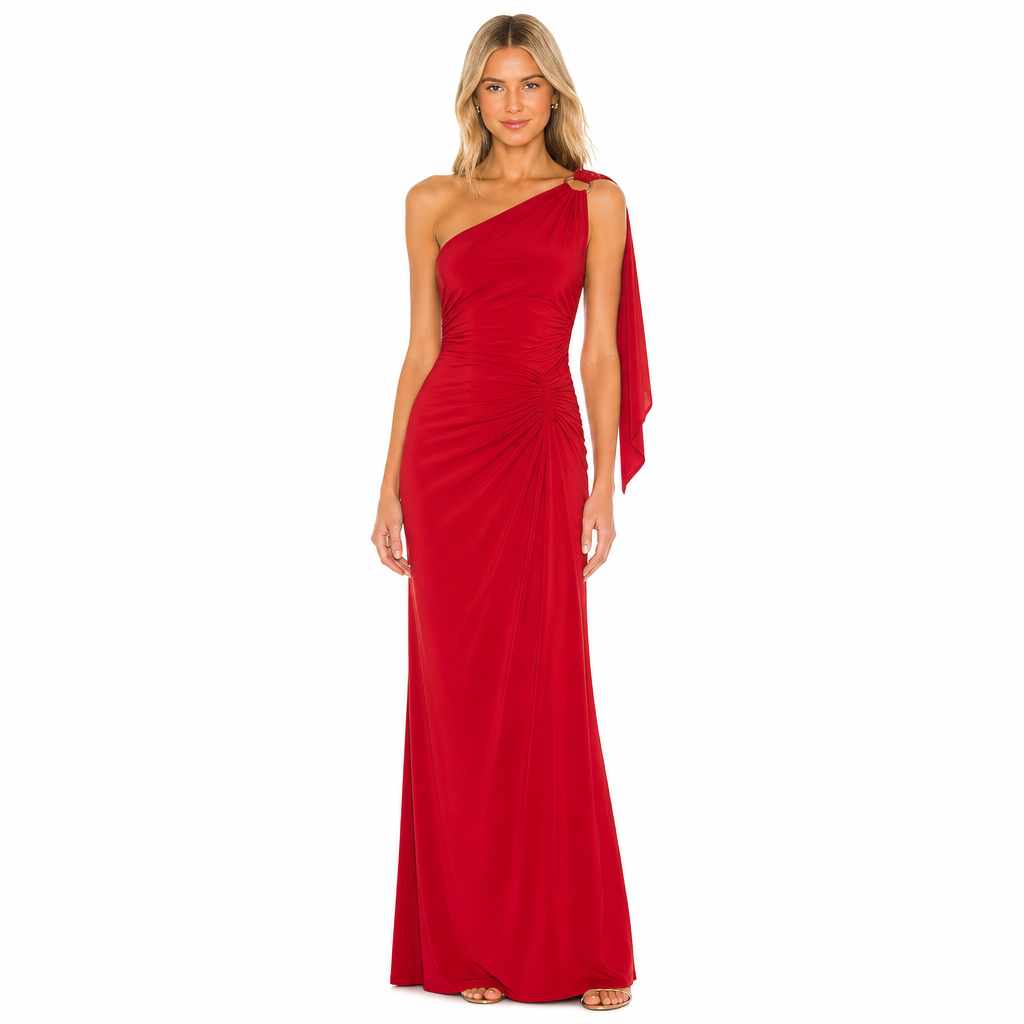 Women's One-Shoulder Ruched Maxi Dress