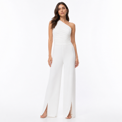 Women's One-Shoulder Ruched Wide-Leg Jumpsuit