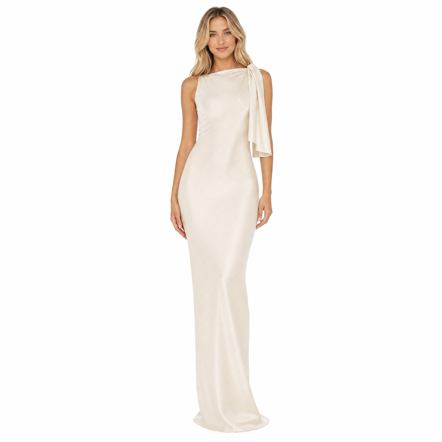 Women's One-Shoulder Satin Maxi Dress