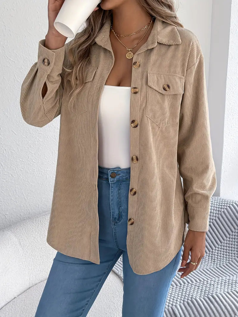 Women's Oversized Corduroy Shacket with Button Front