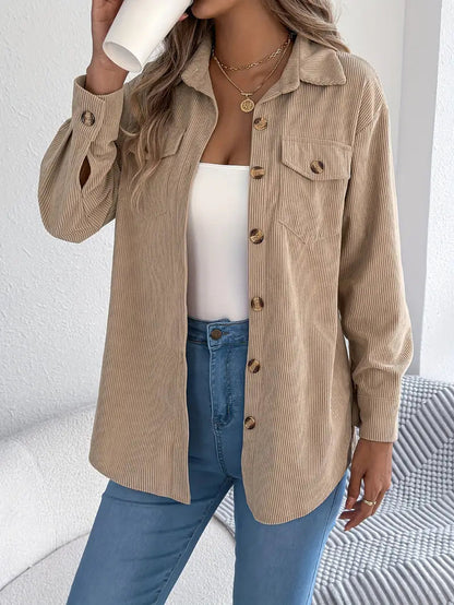 Women's Oversized Corduroy Shacket with Button Front
