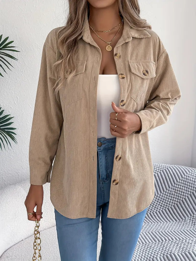 Women's Oversized Corduroy Shacket with Button Front