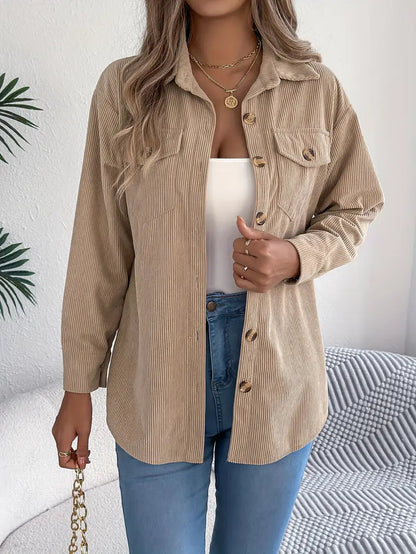 Women's Oversized Corduroy Shacket with Button Front