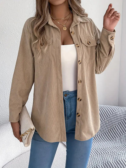 Women's Oversized Corduroy Shacket with Button Front