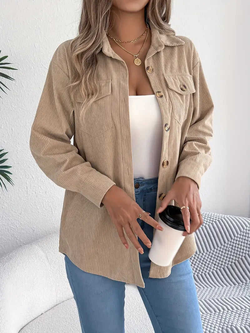 Women's Oversized Corduroy Shacket with Button Front