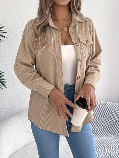 Women's Oversized Corduroy Shacket with Button Front