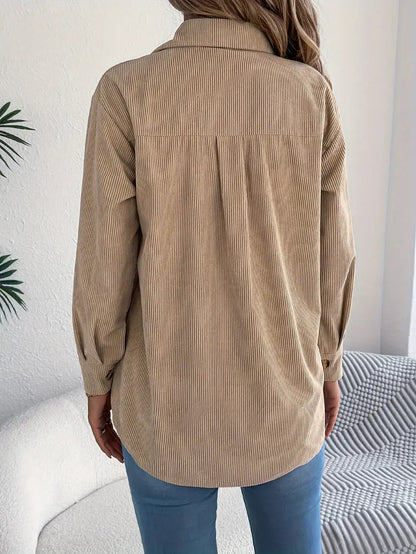 Women's Oversized Corduroy Shacket with Button Front