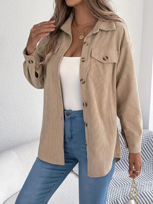 Women's Oversized Corduroy Shacket with Button Front