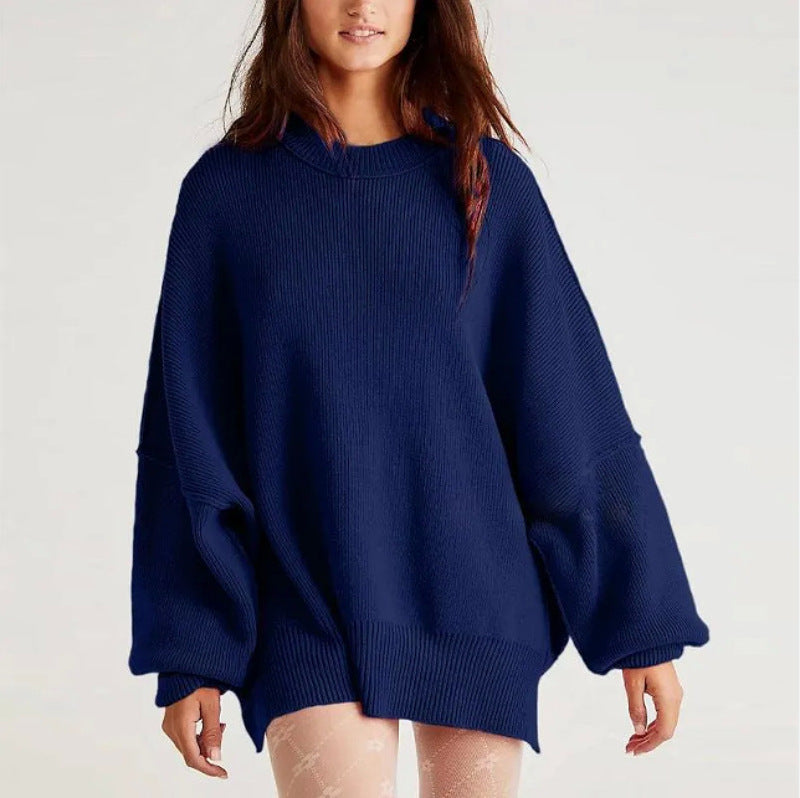 Women's Oversized Knit Sweater with Side Slits