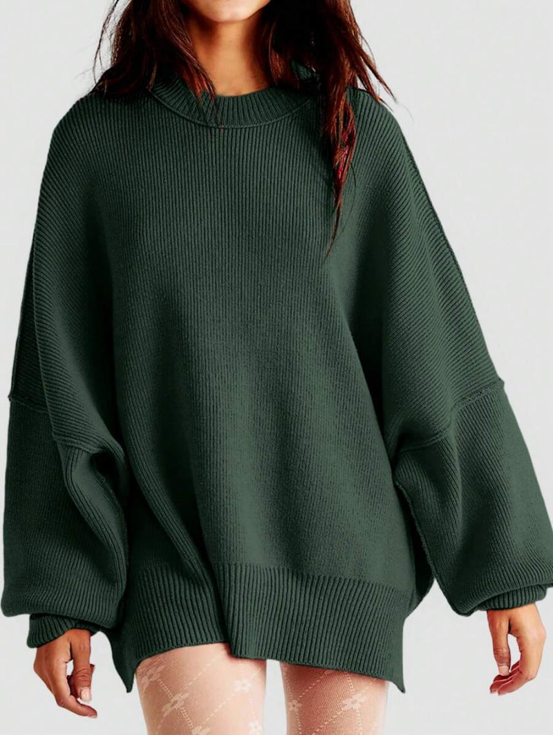 Women's Oversized Knit Sweater with Side Slits