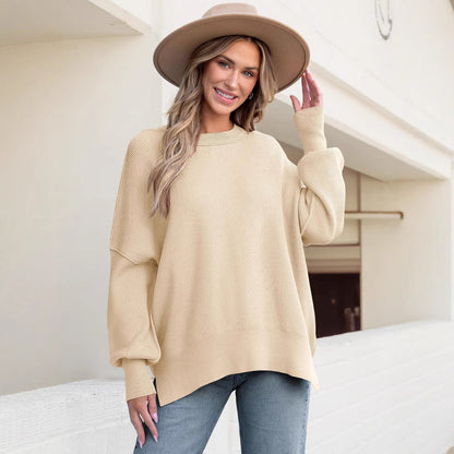 Women's Oversized Knit Sweater with Side Slits