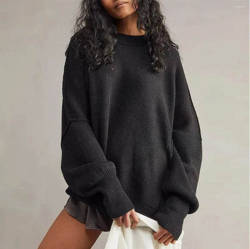 Women's Oversized Knit Sweater with Side Slits