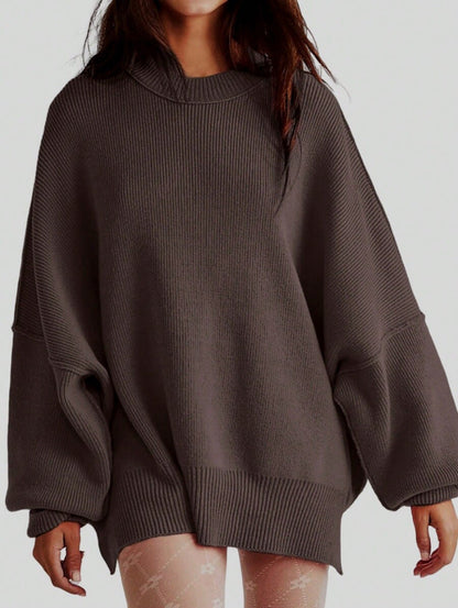 Women's Oversized Knit Sweater with Side Slits