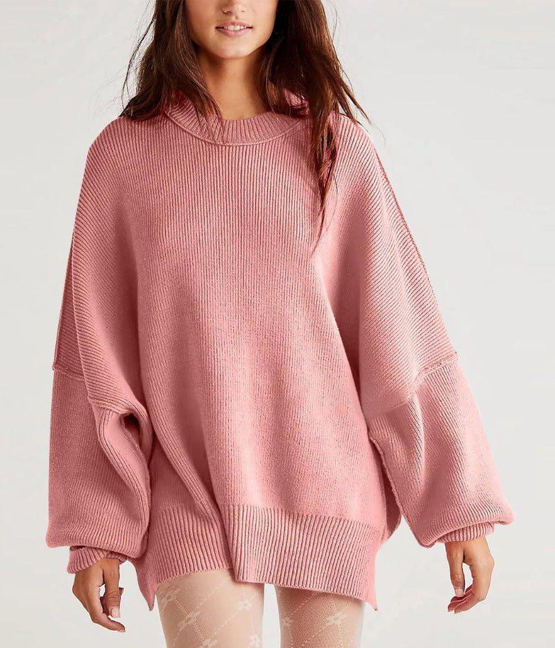 Women's Oversized Knit Sweater with Side Slits