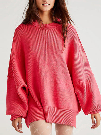 Women's Oversized Knit Sweater with Side Slits