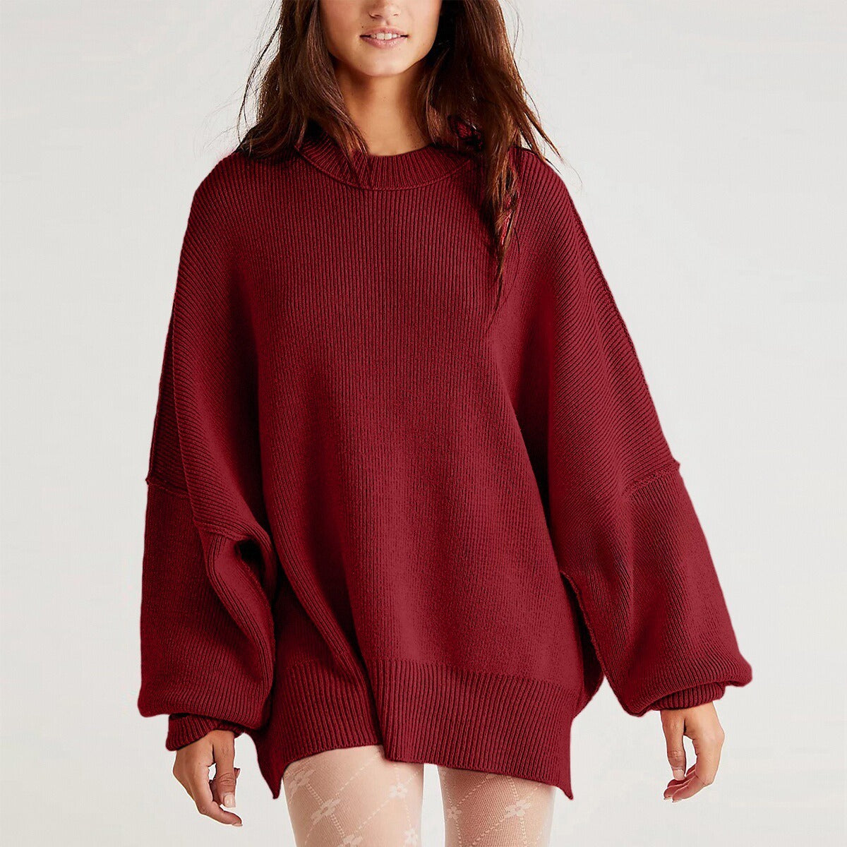 Women's Oversized Knit Sweater with Side Slits