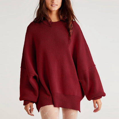 Women's Oversized Knit Sweater with Side Slits