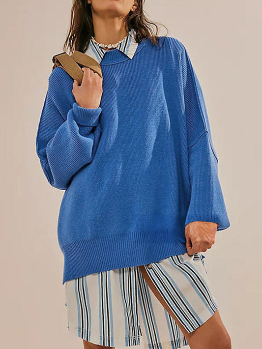 Women's Oversized Knit Sweater with Side Slits