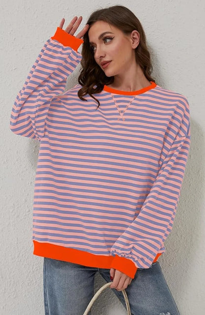 Women's Oversized Striped Sweater with Relaxed Fit