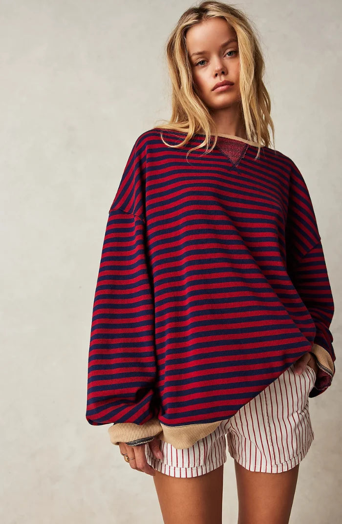 Women's Oversized Striped Sweater with Relaxed Fit