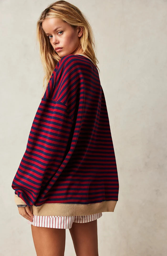 Women's Oversized Striped Sweater with Relaxed Fit