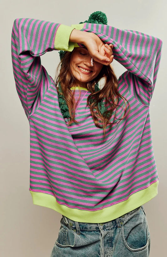 Women's Oversized Striped Sweater with Relaxed Fit