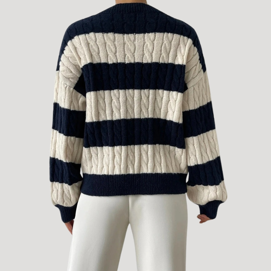 Women's Oversized V Neck Cable Knit Jumper