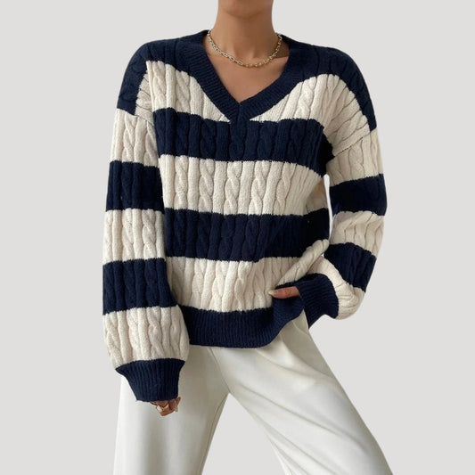 Women's Oversized V Neck Cable Knit Jumper