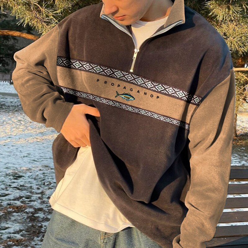 Women's Oversized Zip-Up Sweater with Geometric Pattern