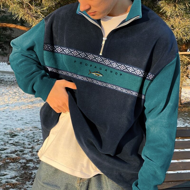 Women's Oversized Zip-Up Sweater with Geometric Pattern