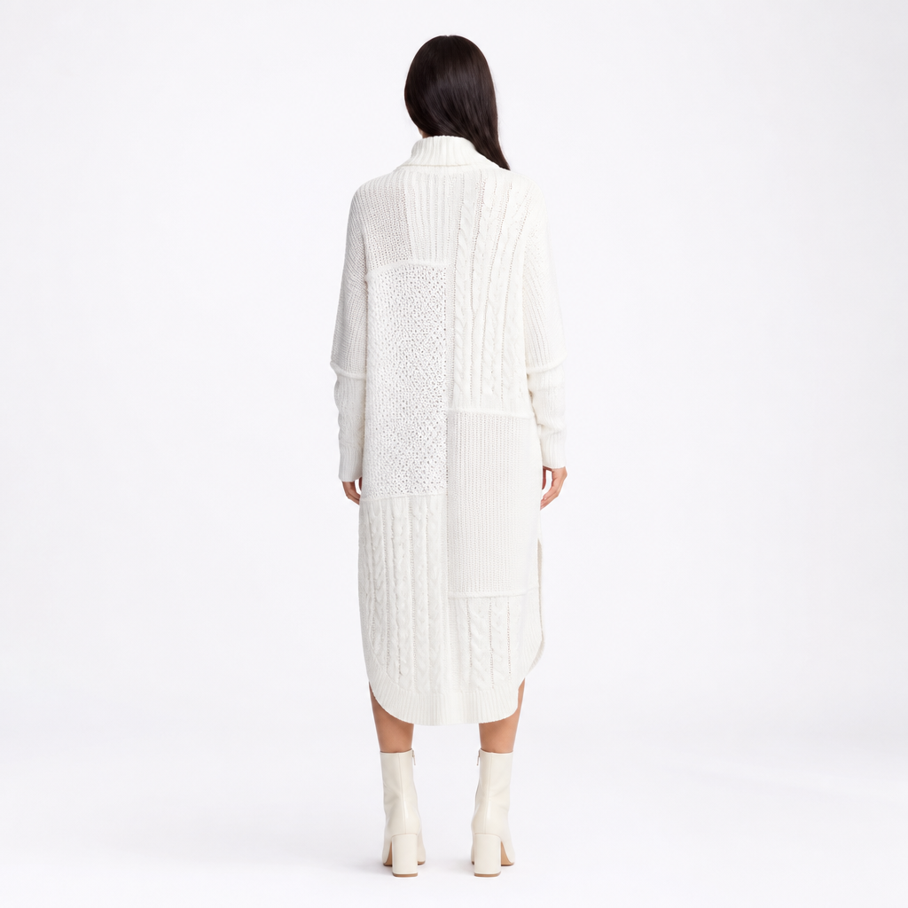 Women's Patchwork Knit Long Shirt-Sweater Dress