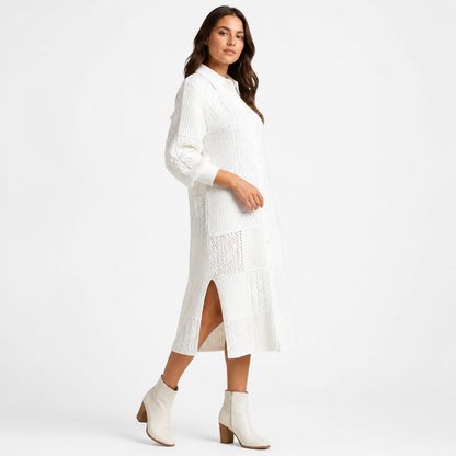 Women's Patchwork Knit Long Shirt-Sweater Dress