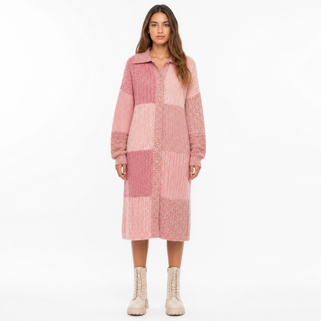 Women's Patchwork Knit Long Shirt-Sweater Dress
