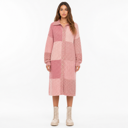 Women's Patchwork Knit Long Shirt-Sweater Dress