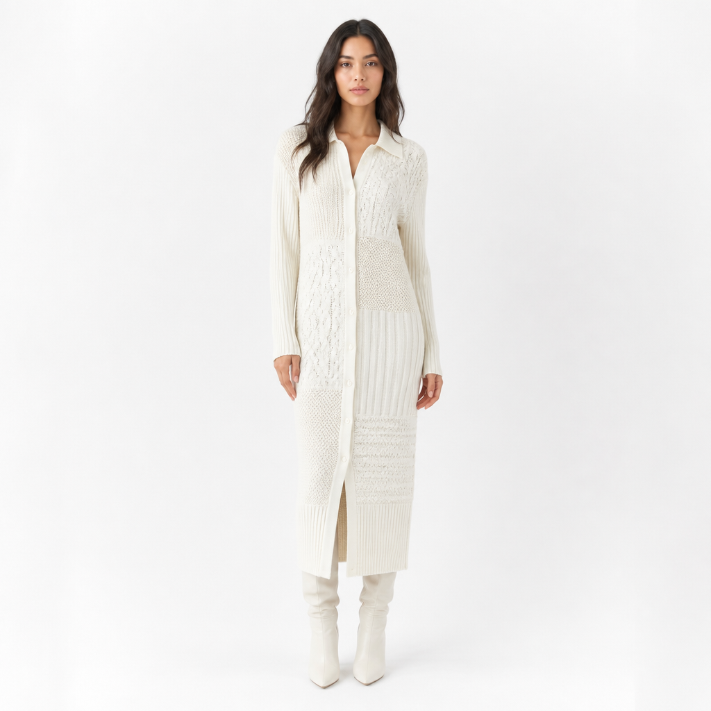 Women's Patchwork Knit Long Shirt-Sweater Dress
