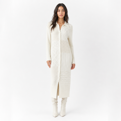 Women's Patchwork Knit Long Shirt-Sweater Dress