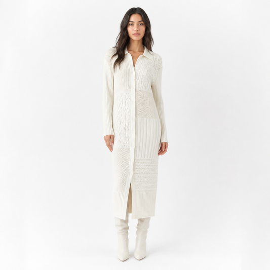 Women's Patchwork Knit Long Shirt-Sweater Dress