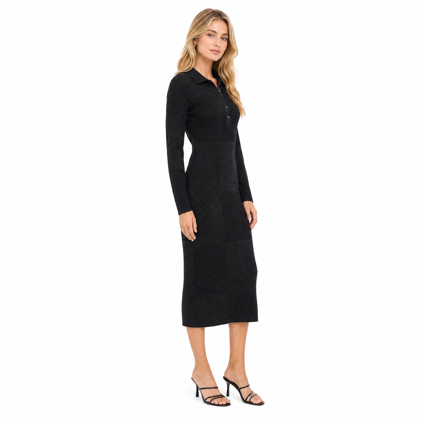 Women's Patchwork Knit Midi Shirt Dress