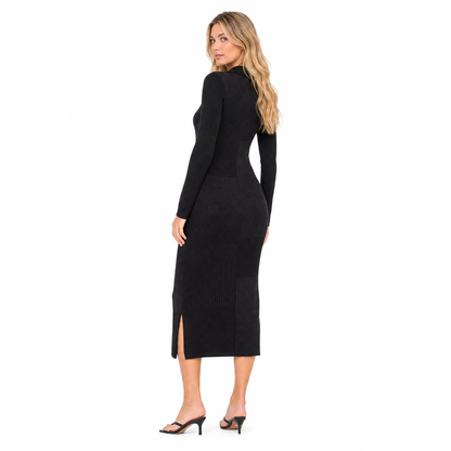 Women's Patchwork Knit Midi Shirt Dress